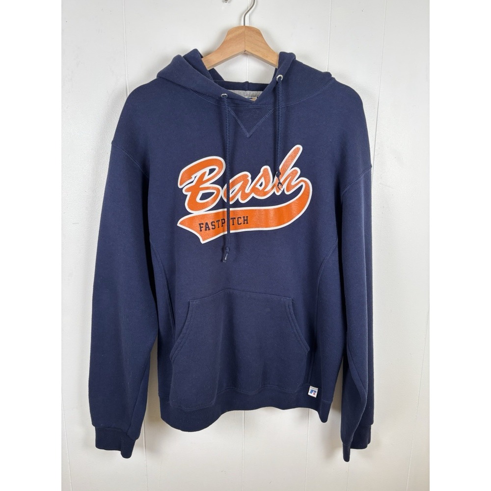 Vintage 90s Russell Athletic Sz Med Bash Fastpitch Baseball Blue Pullover Hoodie